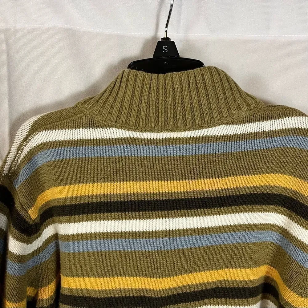 GYMBOREE Boys Long Sleeve Quarter Zip Striped Cotton Sweater Khaki & Blue M-7-8